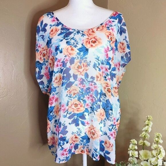 TORRID Floral Chiffon Bow Back Tunic Top - Picture 3 of 6